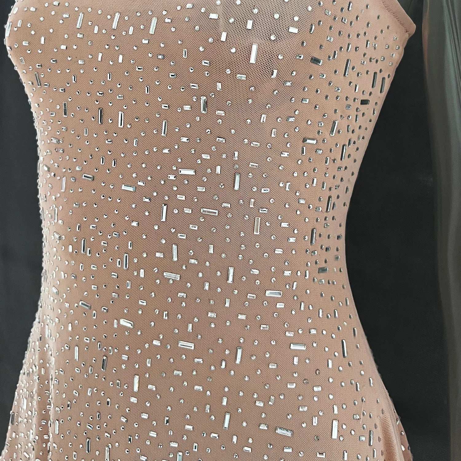 Women's Light See-through Diamond Sling Mermaid Dress with Rhinestone and Lace Detail - ChoreGirl