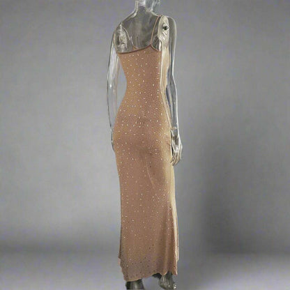 Women's Light See-through Diamond Sling Mermaid Dress with Rhinestone and Lace Detail - ChoreGirl