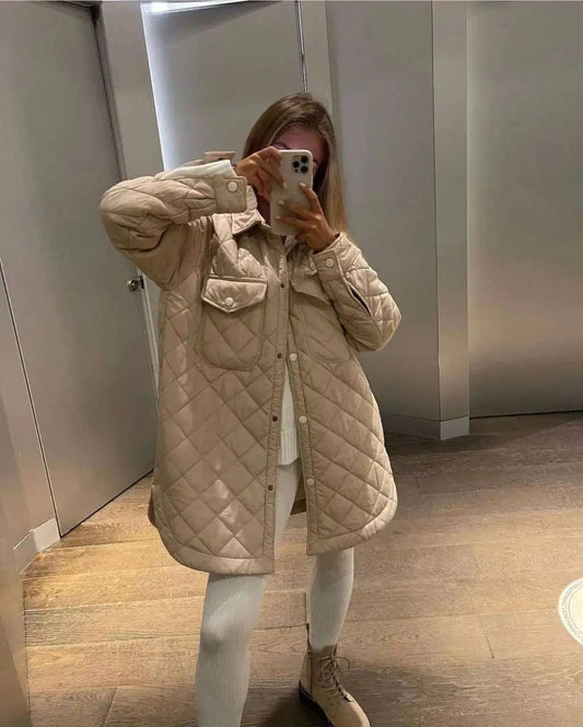 Women's Loose And Warm Rhombus Cotton Padded Autumn/ Spring Jacket - ChoreGirl