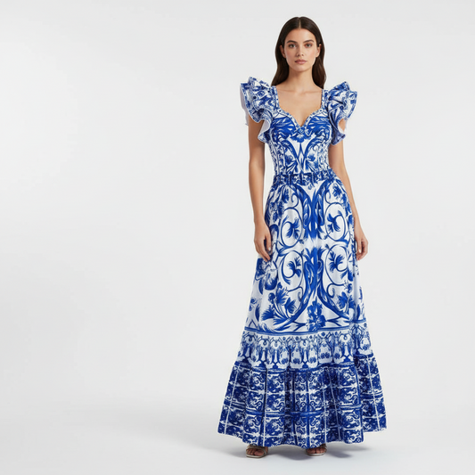 Bedruckter Badeanzug für Damen, einteilig, mit langem Überrock