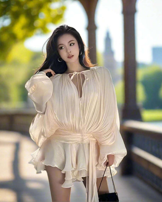 Women's Romantic Sweet Lotus Leaf Style Mini Dress - ChoreGirl