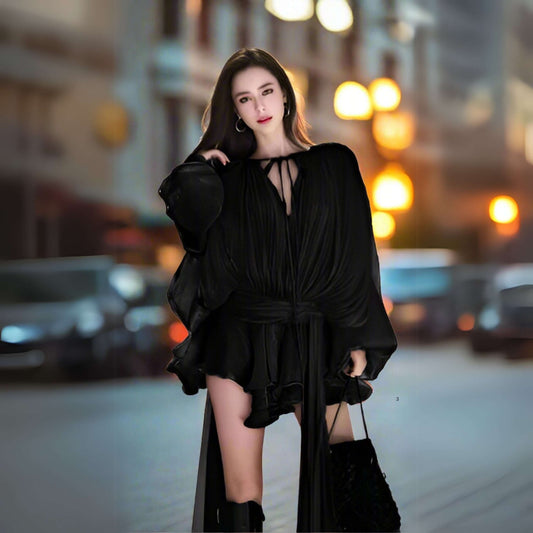 Women's Romantic Sweet Lotus Leaf Style Mini Dress - ChoreGirl