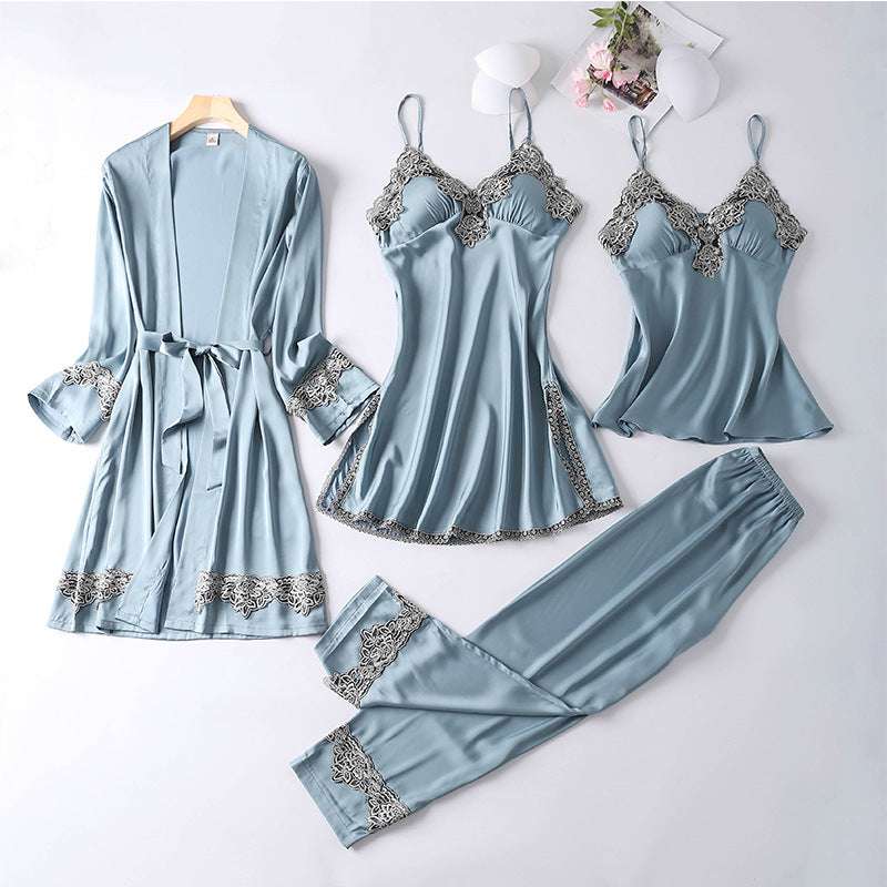 Women's Romantic and Sexy Four Piece Night Gown Loungewear Set - ChoreGirl