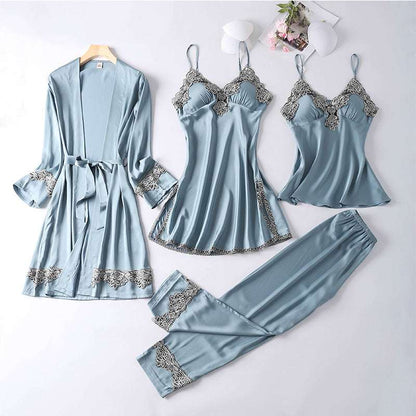 Women's Romantic and Sexy Four Piece Night Gown Loungewear Set - ChoreGirl