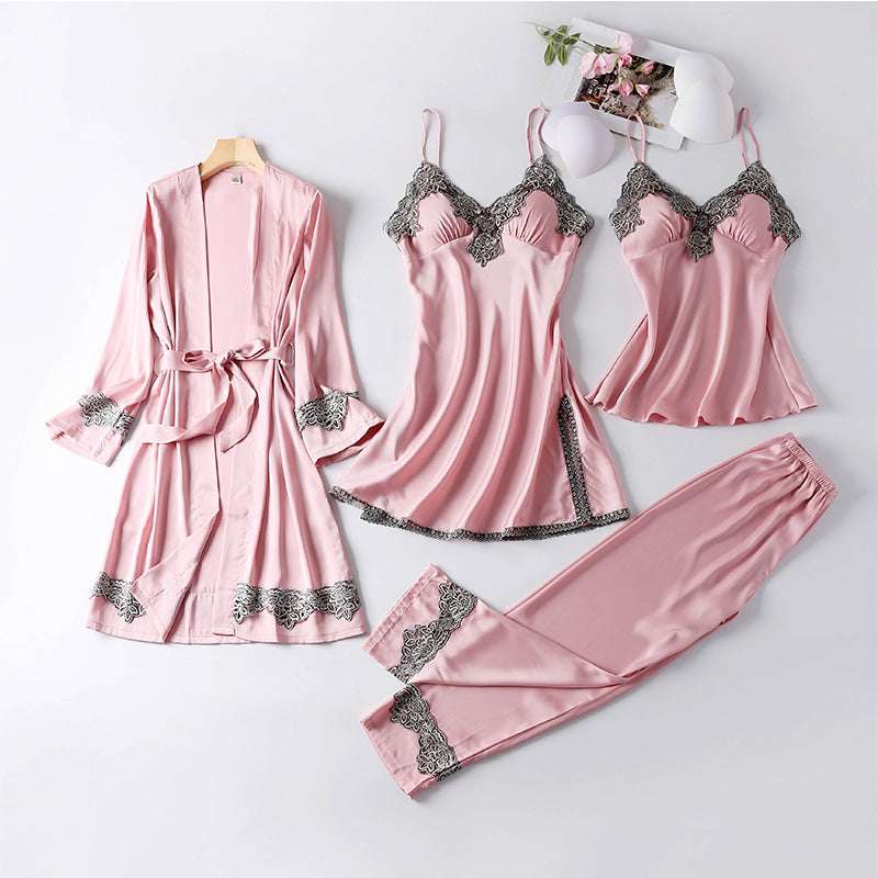 Women's Romantic and Sexy Four Piece Night Gown Loungewear Set - ChoreGirl