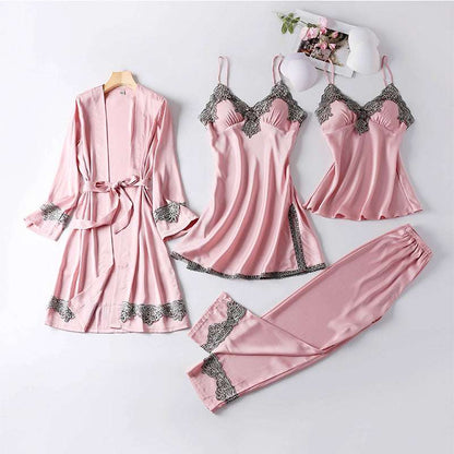 Women's Romantic and Sexy Four Piece Night Gown Loungewear Set - ChoreGirl