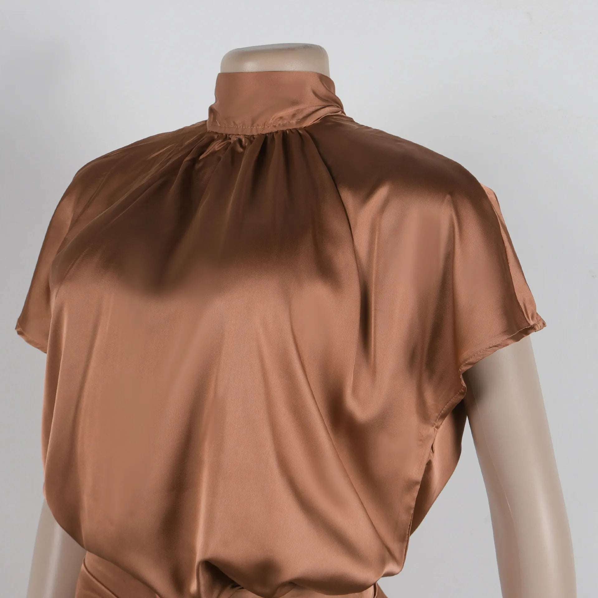 Women's Satin Silky Short Sleeve Top and Wide Leg Pants Two-piece Outfit Set - ChoreGirl