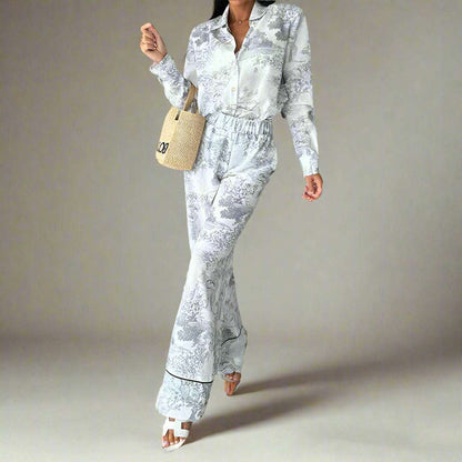 Women's Shirt and Wide-leg Pants Loungewear Outfit Set - ChoreGirl