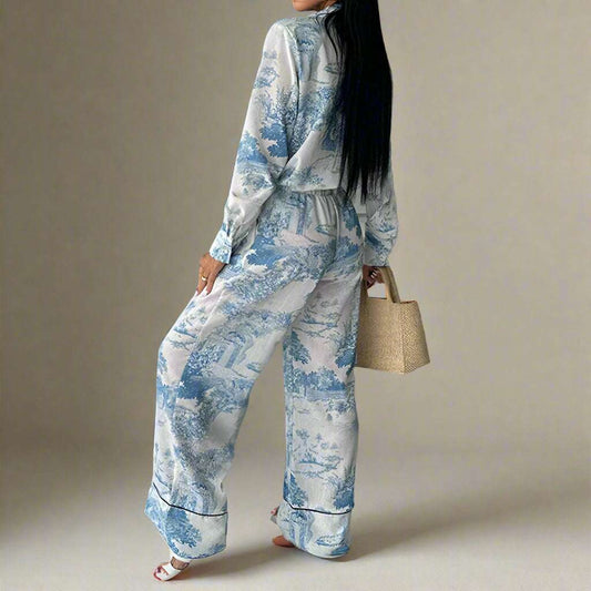 Women's Shirt and Wide-leg Pants Loungewear Outfit Set - ChoreGirl