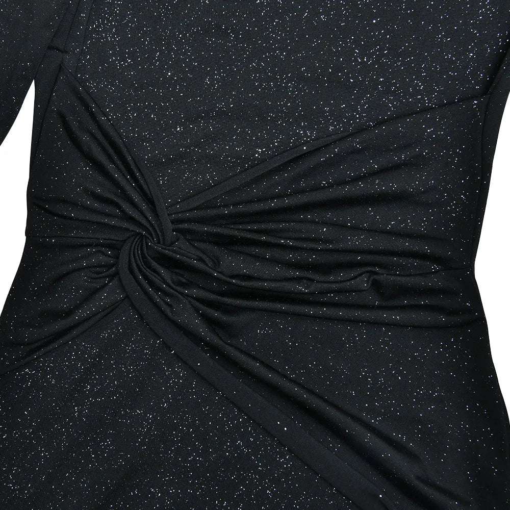 Women's Slim Fit Long Sleeve Oblique Shoulder Pleated Event Gown Dress - ChoreGirl