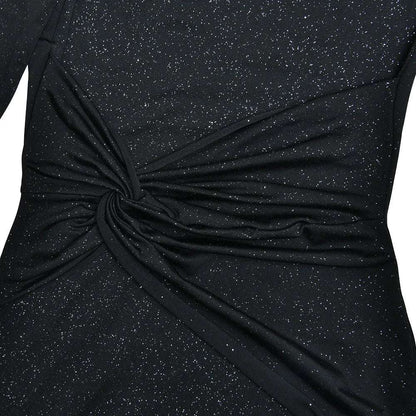Women's Slim Fit Long Sleeve Oblique Shoulder Pleated Event Gown Dress - ChoreGirl