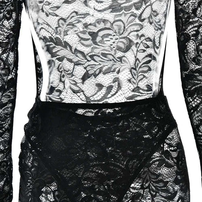 Women's Slim-fit See-through Two-piece Half Turtleneck Evening Gown with Bare Back - ChoreGirl