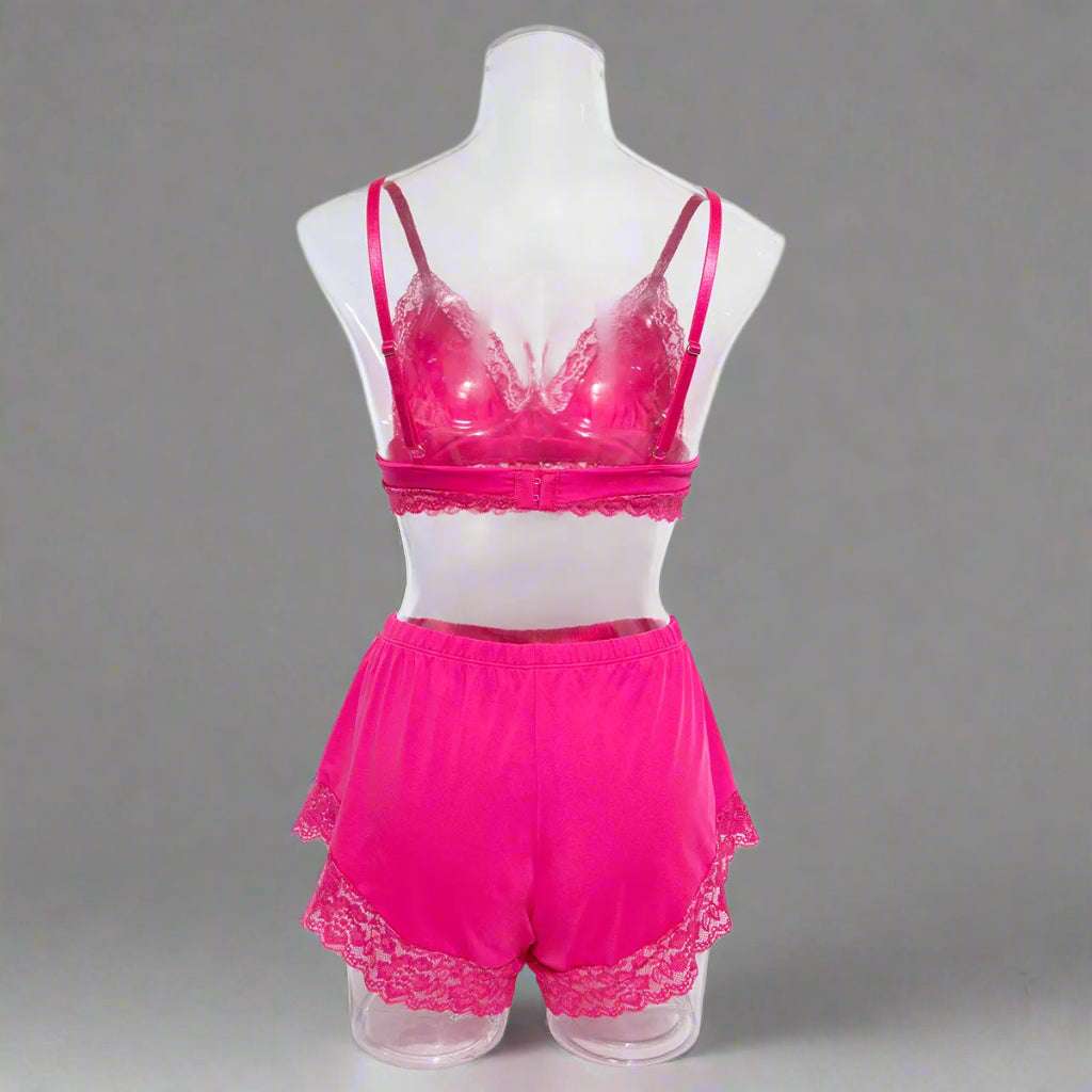 Women's Stretchy Lace Top and Shorts Sexy Pajamas Set - ChoreGirl