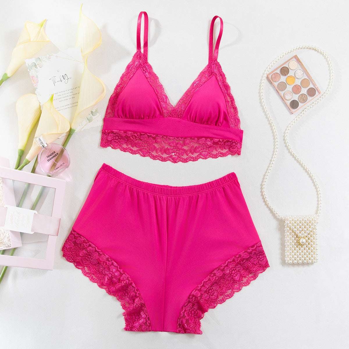 Women's Stretchy Lace Top and Shorts Sexy Pajamas Set - ChoreGirl