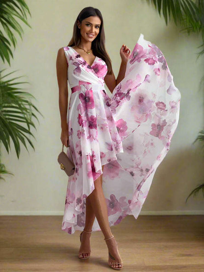 Women's Summer Casual Sleeveless Floral Dress - ChoreGirl