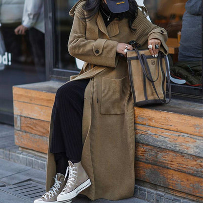 Women's Thick Loose Design Knit Long Cardigan Coat Made of Sheep Wool - ChoreGirl