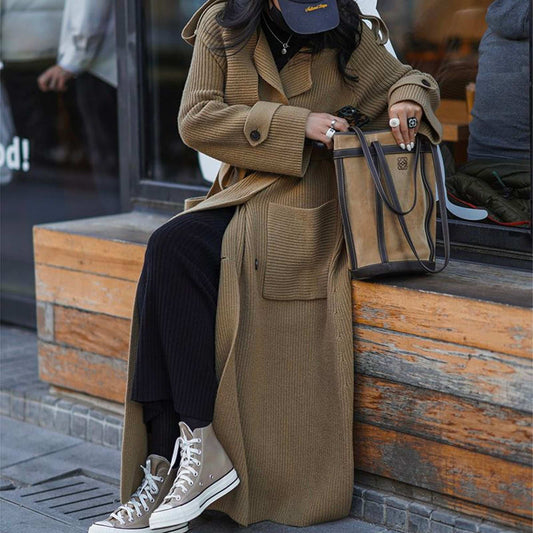 Women's Thick Loose Design Knit Long Cardigan Coat Made of Sheep Wool - ChoreGirl