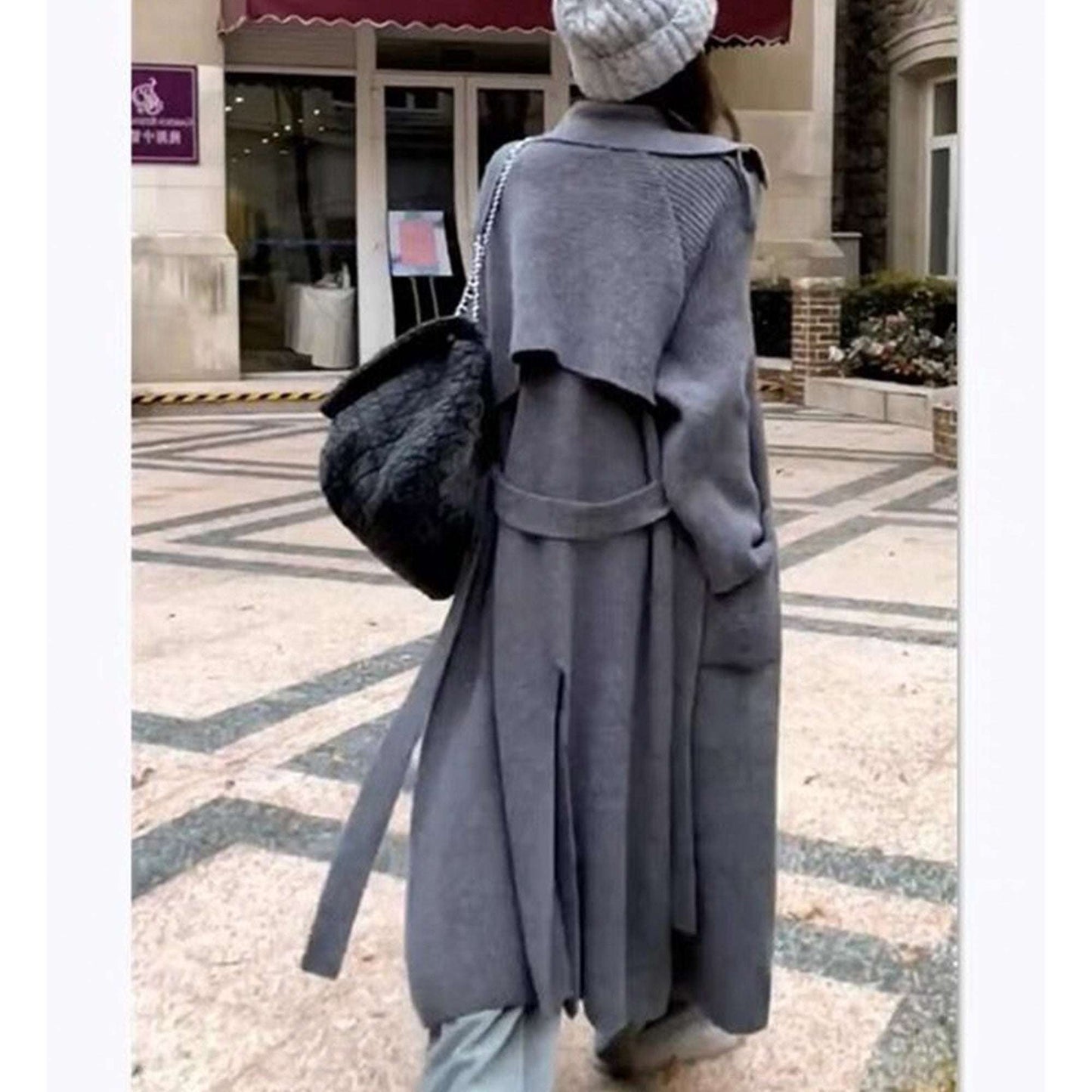 Women's Thick Loose Design Knit Long Cardigan Coat Made of Sheep Wool - ChoreGirl