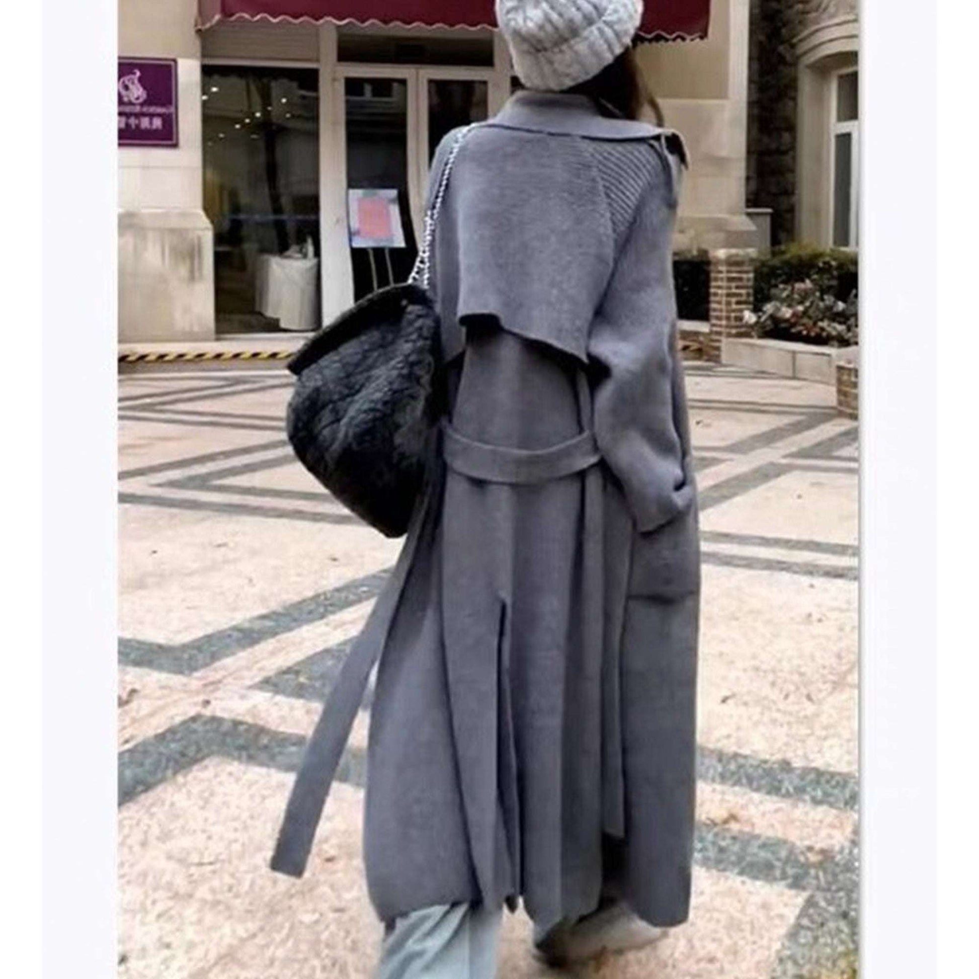 Women's Thick Loose Design Knit Long Cardigan Coat Made of Sheep Wool - ChoreGirl