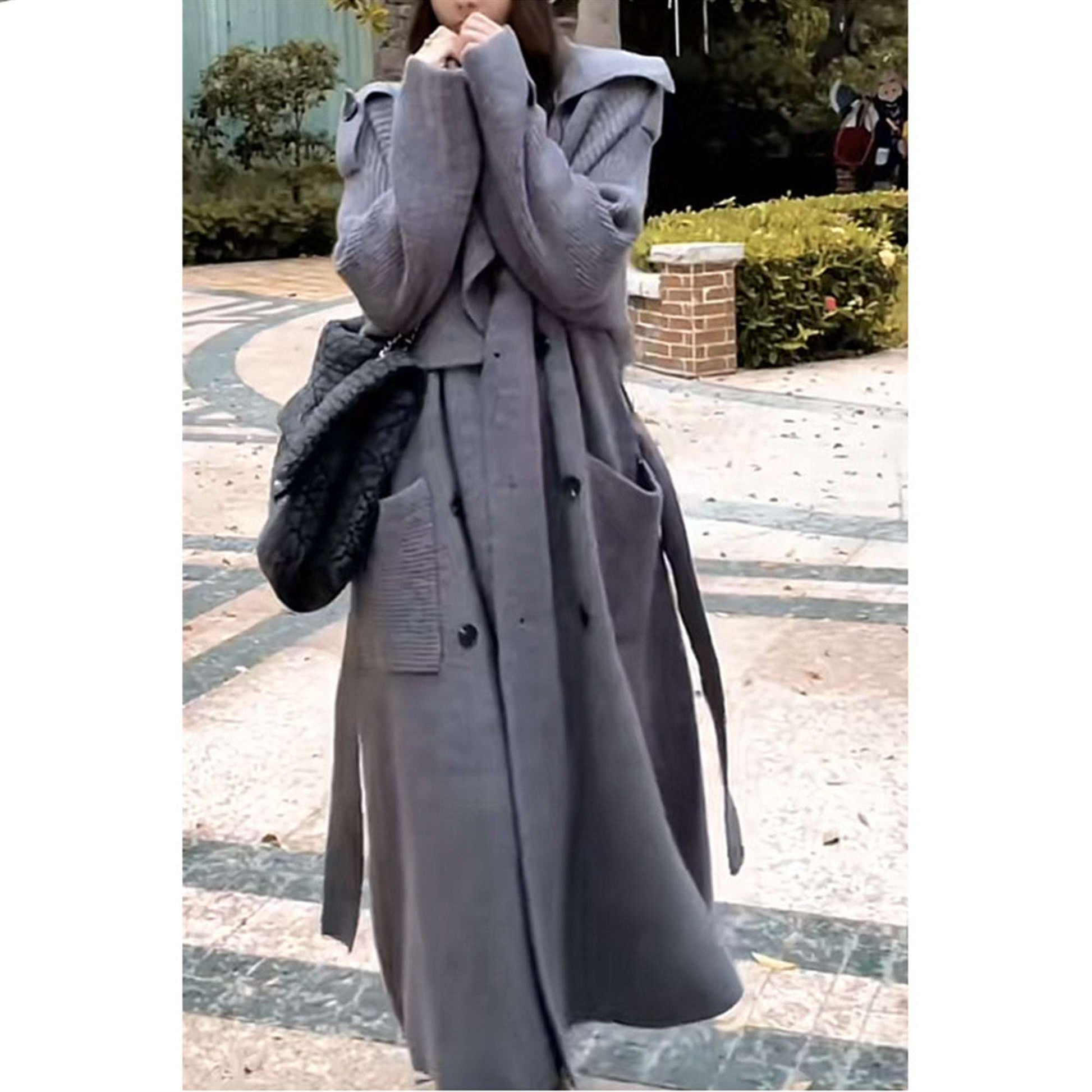Women's Thick Loose Design Knit Long Cardigan Coat Made of Sheep Wool - ChoreGirl