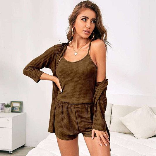 Women's Three-piece Loungewear, Pajamas Set - ChoreGirl