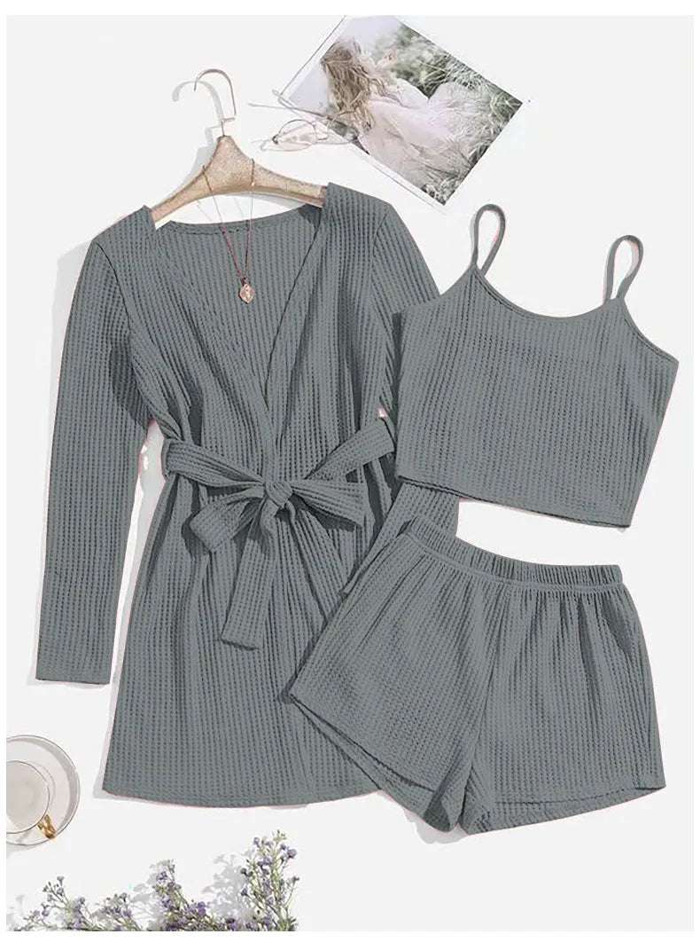 Women's Three-piece Loungewear, Pajamas Set - ChoreGirl