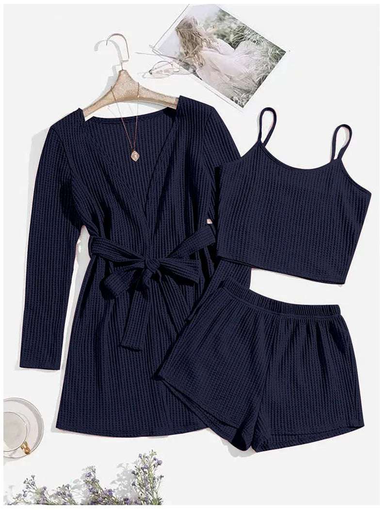 Women's Three-piece Loungewear, Pajamas Set - ChoreGirl