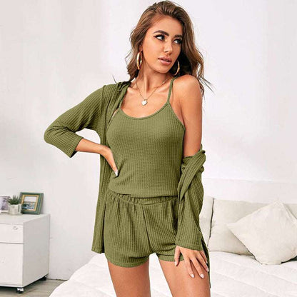 Women's Three-piece Loungewear, Pajamas Set - ChoreGirl