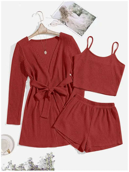 Women's Three-piece Loungewear, Pajamas Set - ChoreGirl