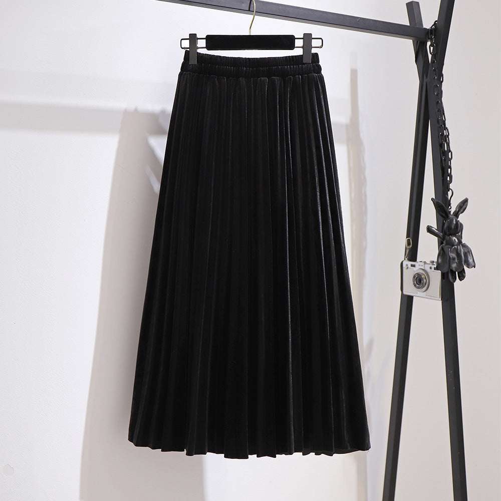Women's Loose V-neck Sweater and Velvet Skirt Outfit Set Pieces - ChoreGirl