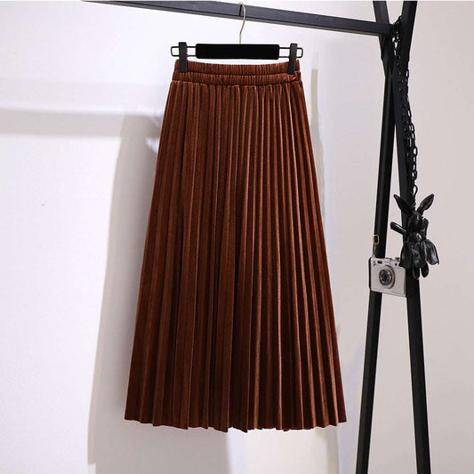 Women's Loose V-neck Sweater and Velvet Skirt Outfit Set Pieces - ChoreGirl