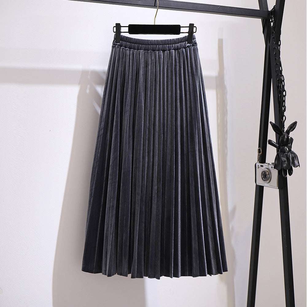 Women's Loose V-neck Sweater and Velvet Skirt Outfit Set Pieces - ChoreGirl
