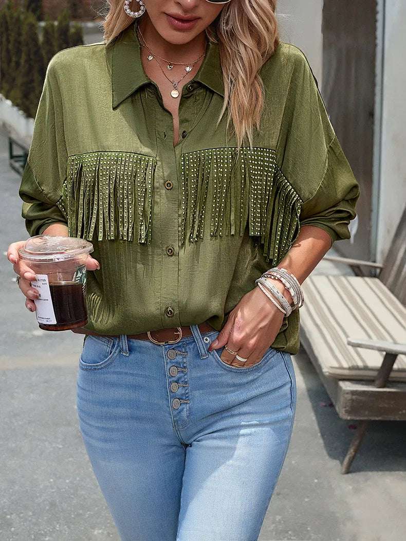 Women's Cowboy Western Style Long Sleeve Button-Up Shirt - ChoreGirl
