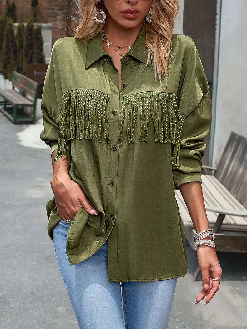 Women's Cowboy Western Style Long Sleeve Button-Up Shirt - ChoreGirl