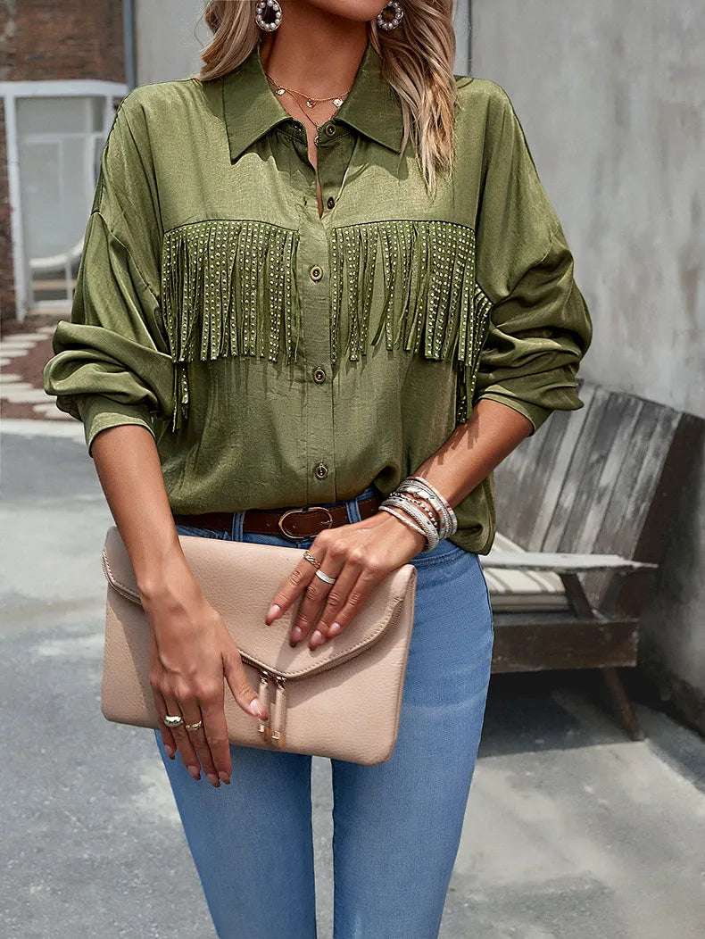 Women's Cowboy Western Style Long Sleeve Button-Up Shirt - ChoreGirl