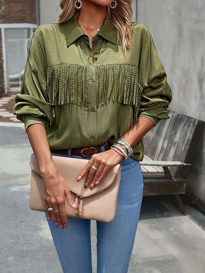 Women's Cowboy Western Style Long Sleeve Button-Up Shirt - ChoreGirl
