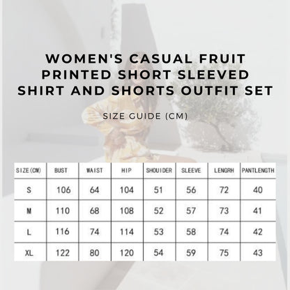 Women's Casual Fruit Printed Short Sleeved Shirt and Shorts Outfit Set - ChoreGirl