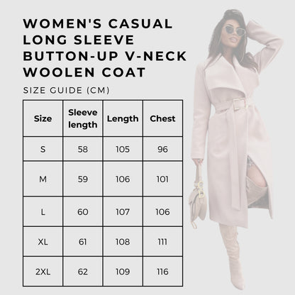 Women's Casual Long Sleeve Button-up V-neck Woolen Coat - ChoreGirl