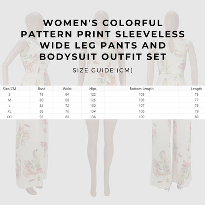 Women's Colorful Pattern Print Sleeveless Wide Leg Pants and Bodysuit Outfit Set - ChoreGirl