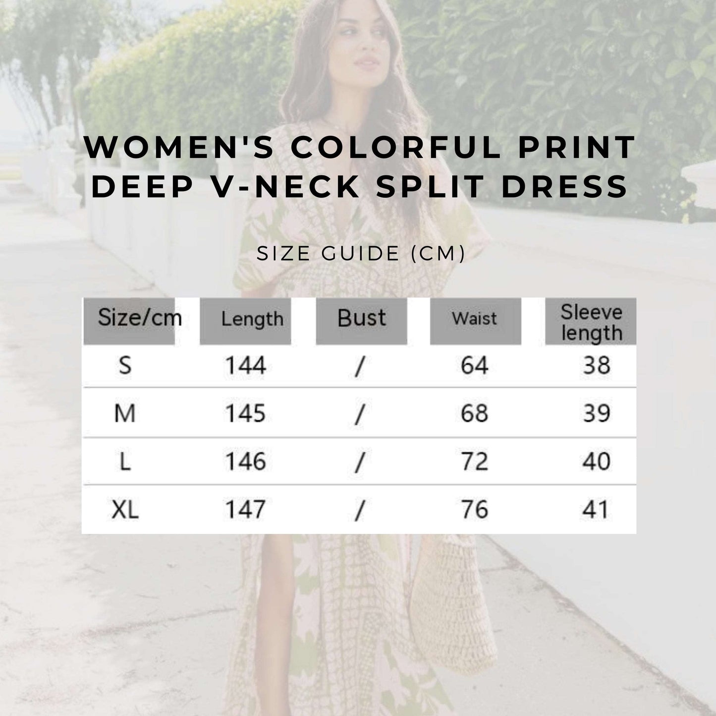 Women's Colorful Print Deep V-neck Split Dress - ChoreGirl