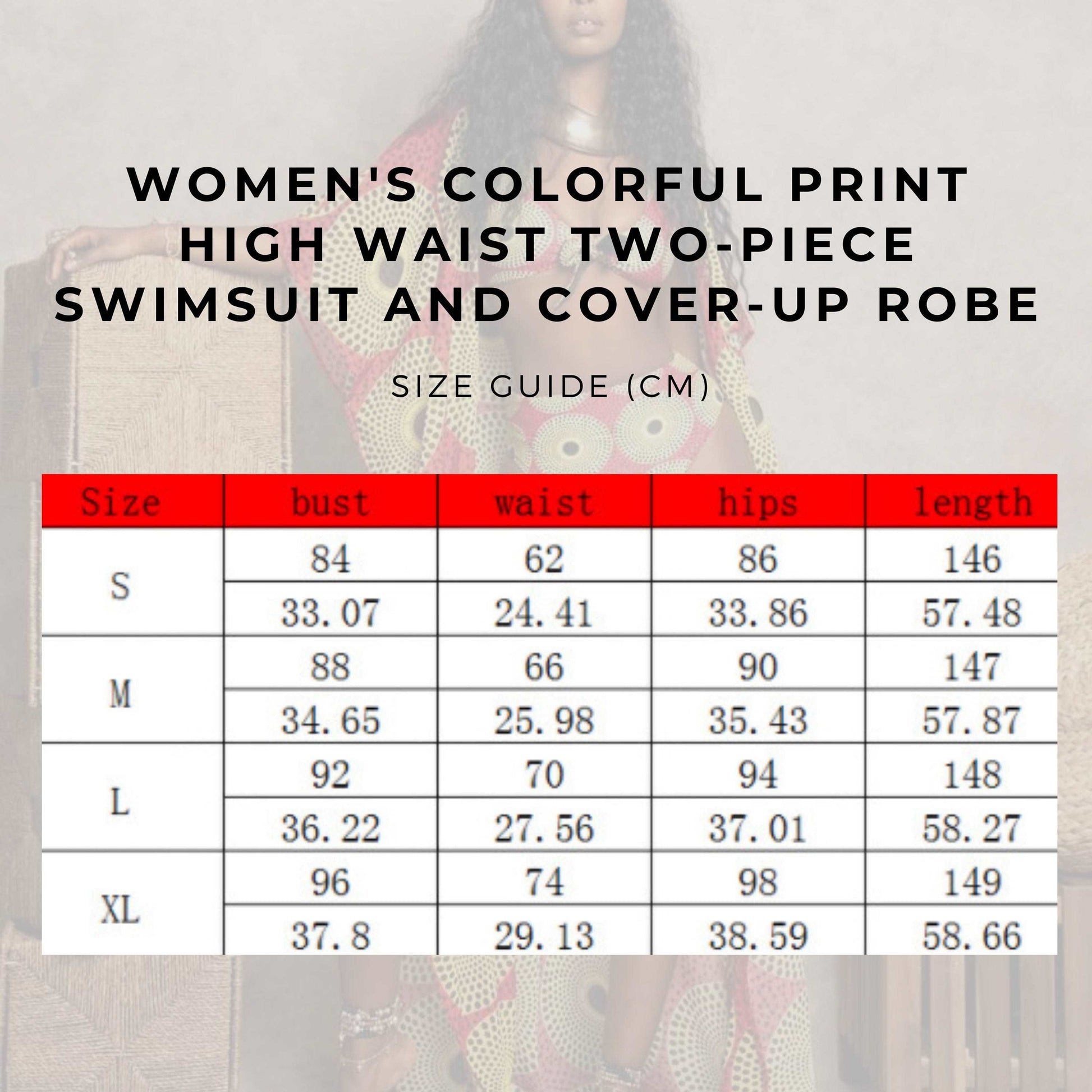 Women's Colorful Print High Waist Two-piece Swimsuit and Cover-up Robe - ChoreGirl