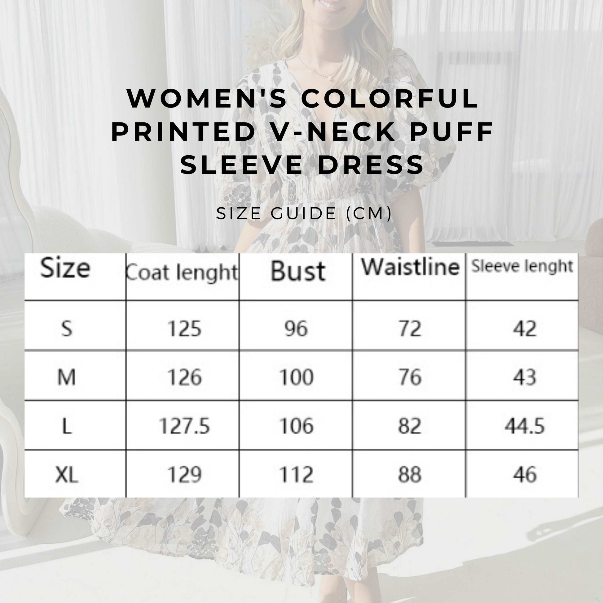 Women's Colorful Printed V-neck Puff Sleeve Dress - ChoreGirl