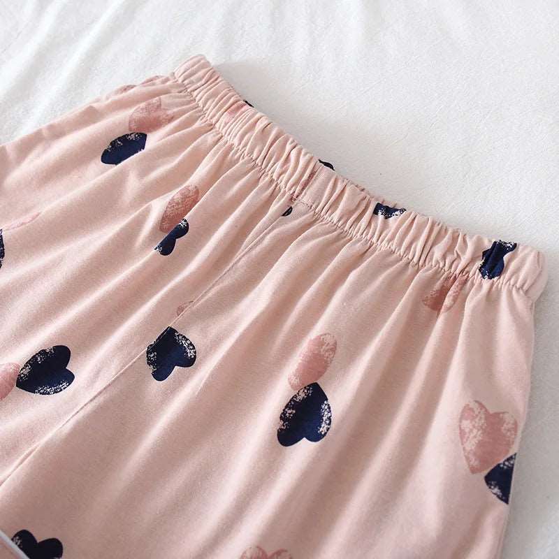 Women's Cotton Short Sleeved Shirt and Shorts Two-Piece Pajamas Set - ChoreGirl