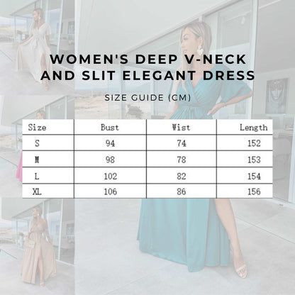 Women's Deep V-neck and Slit Elegant Dress - ChoreGirl