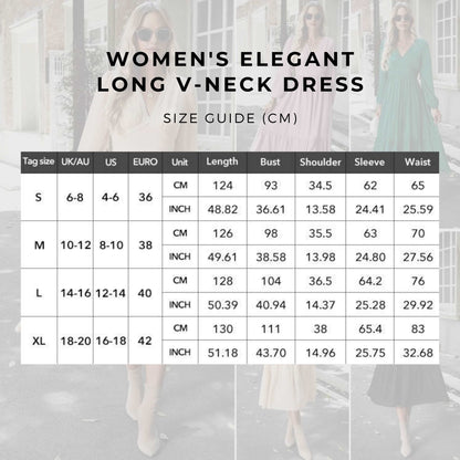 Women's Elegant Long V-neck Dress - ChoreGirl