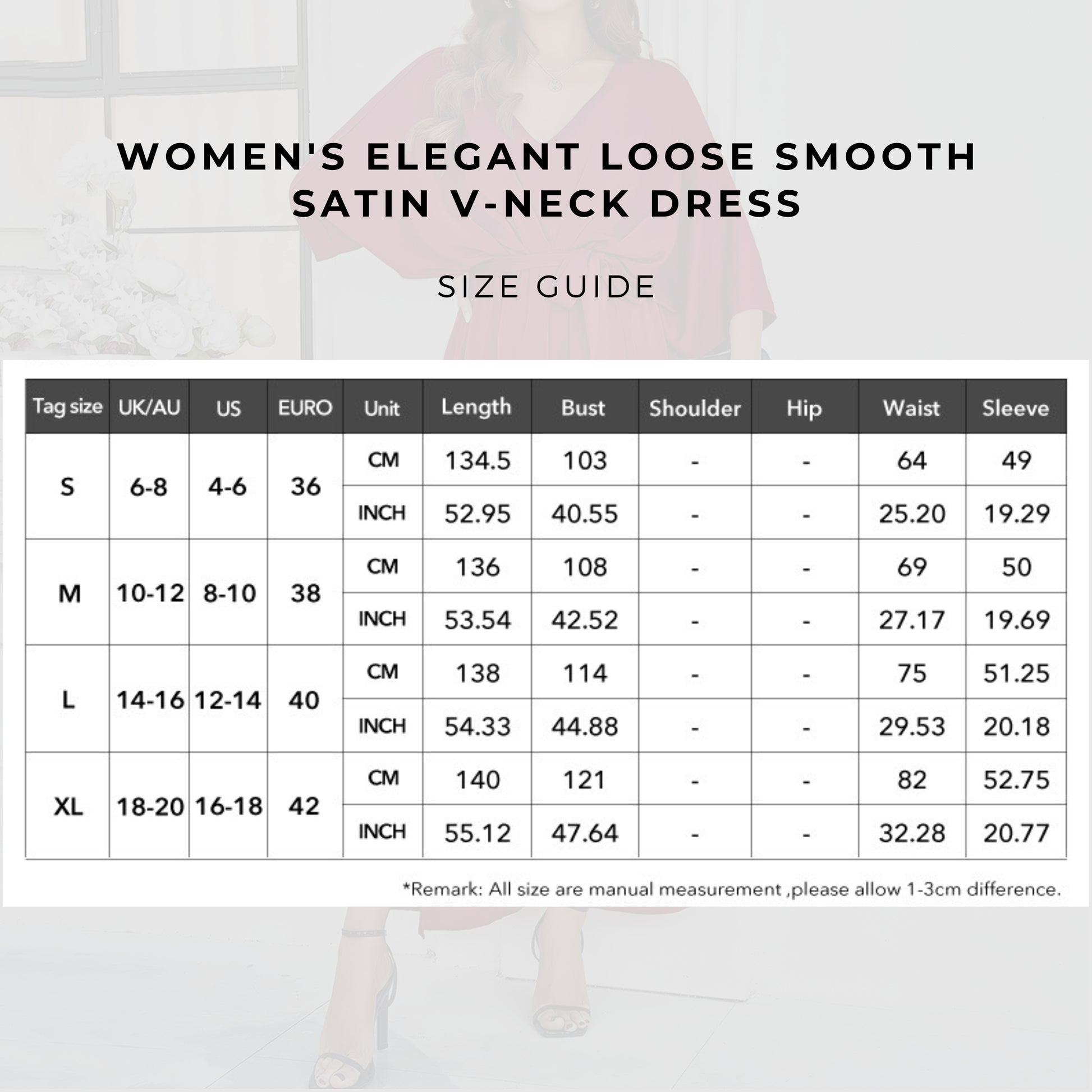 Women's Elegant Loose Smooth Satin V-neck Dress - ChoreGirl