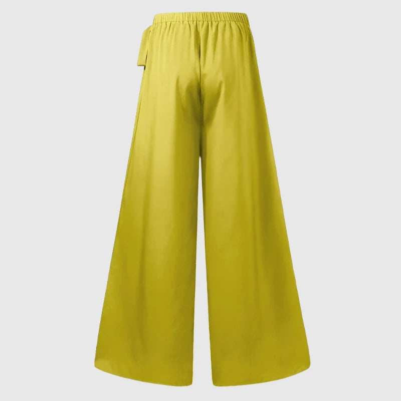 Women’s Elegant Solid Flare High Waist Pleated Wide Leg Pants - ChoreGirl