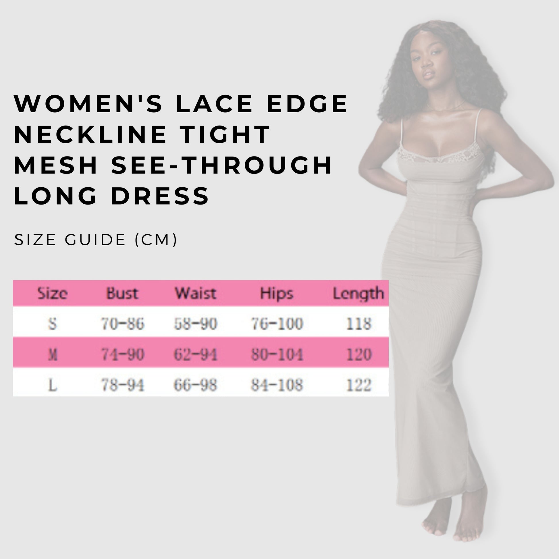Women's Lace Edge Neckline Tight Mesh See-through Long Dress - ChoreGirl
