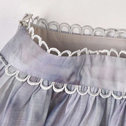 Women's Lace Bubble Sleeve Blouse and Skirt Outfit Set - ChoreGirl