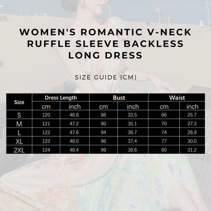 Women's Romantic V-neck Ruffle Sleeve Backless Long Dress - ChoreGirl